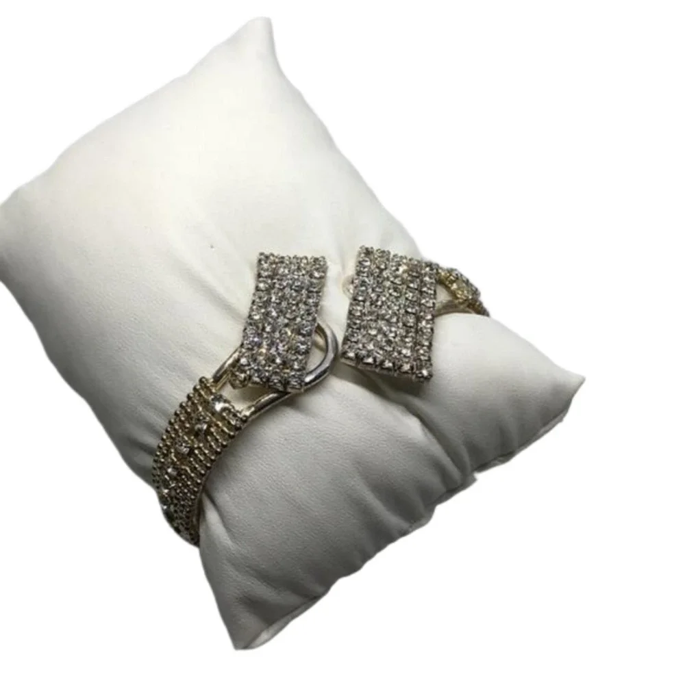 VINTAGE rhinestone statement glam art deco style clamper hinge formal bracelet.